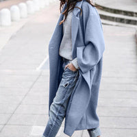 casual long jacket with pockets solid color single breasted lapel woolen coat for women warm winter clothing