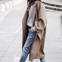 casual long jacket with pockets solid color single breasted lapel woolen coat for women warm winter clothing