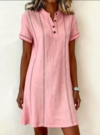 Loose-fitting Casual Printed Button-up Stand-collar Dress